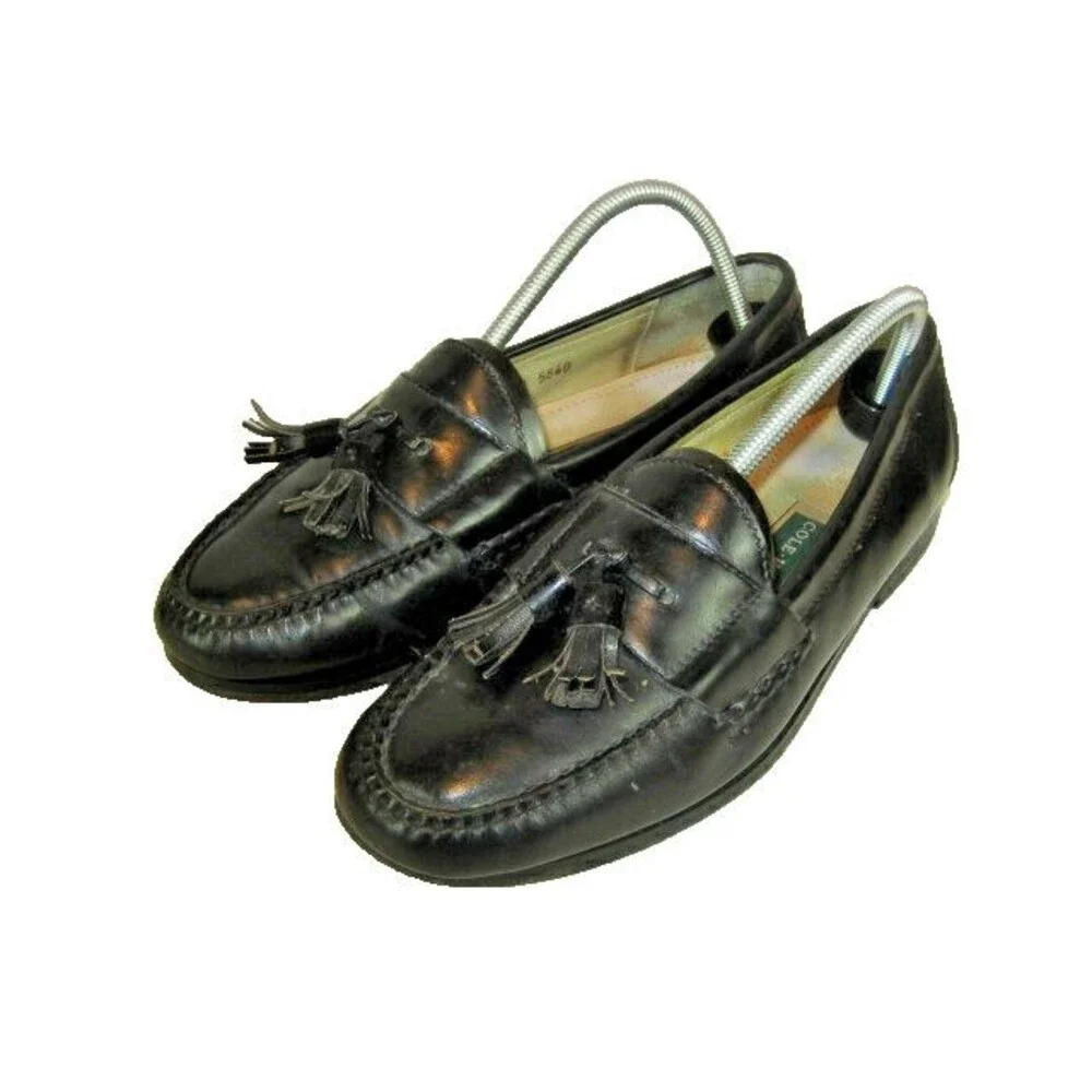 Mens Cole Haan Black Leather Tassel Loafers Shoes sz 9D